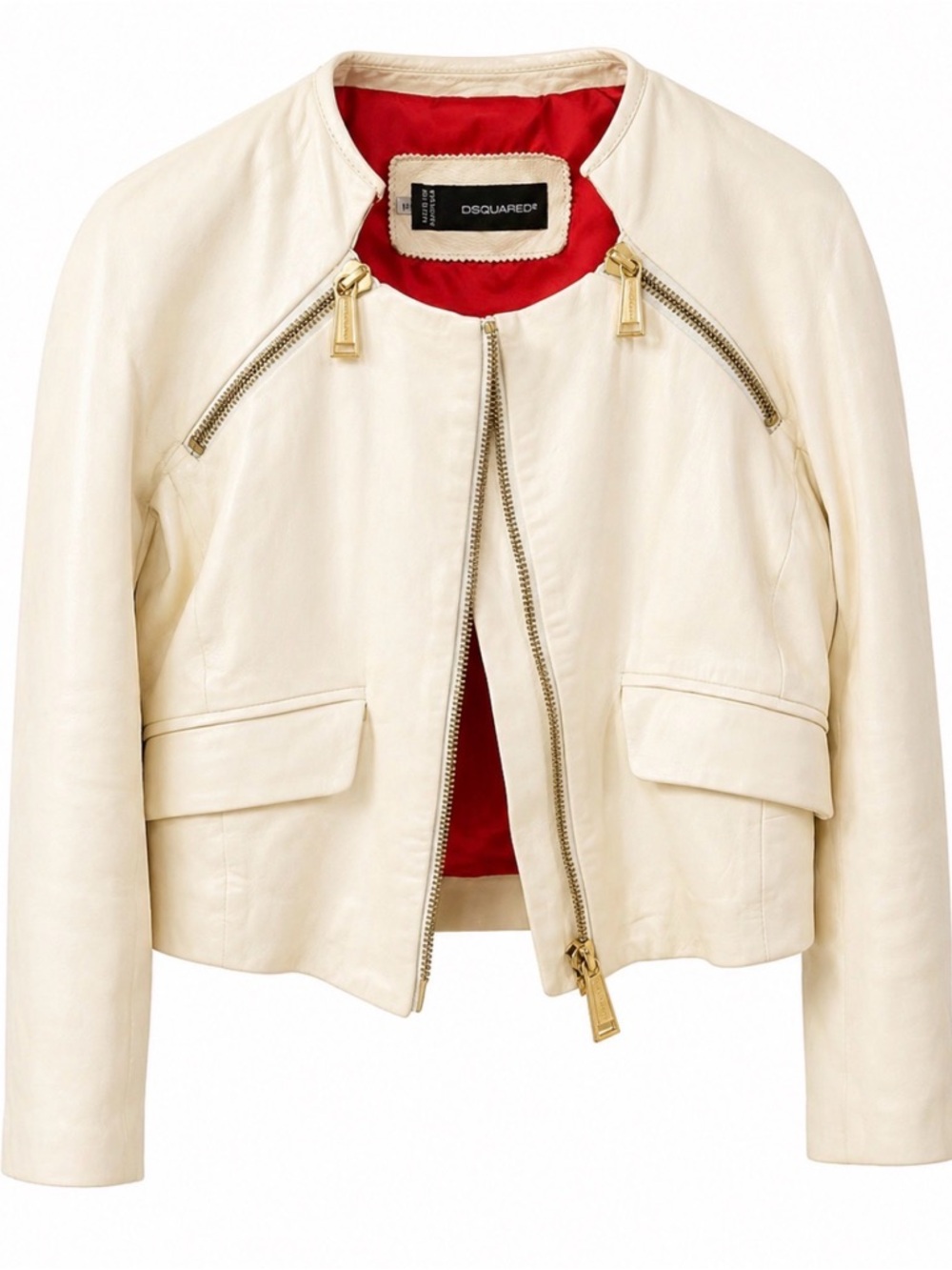 ✨ DSQUARED2 Cream Leather Cropped Jacket ✨